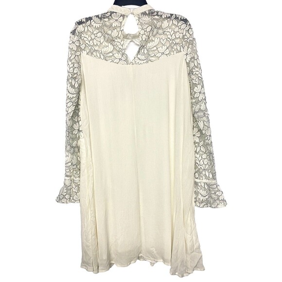 Tassels N Lace Off White Gauzy Dress w Long Lace Sleeves Size M Keyhole Back - Picture 6 of 10